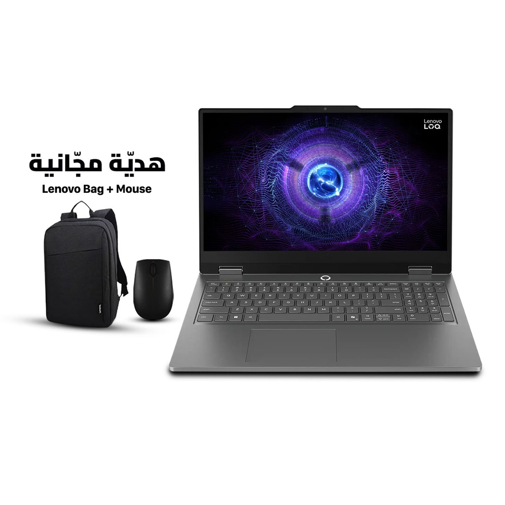[NS031947] Lenovo Loq Essential 15IRX11 Gaming Laptop, Intel Core i5-13450HX Processor, 16GB DDR5 RAM, 512GB NVMe SSD, RTX 5050 8GB VGA, 15.6" FHD 144Hz Display, White Backlit Keyboard, Windows 11 Pro (License), Luna Grey + Lenovo Bag & Mouse Free