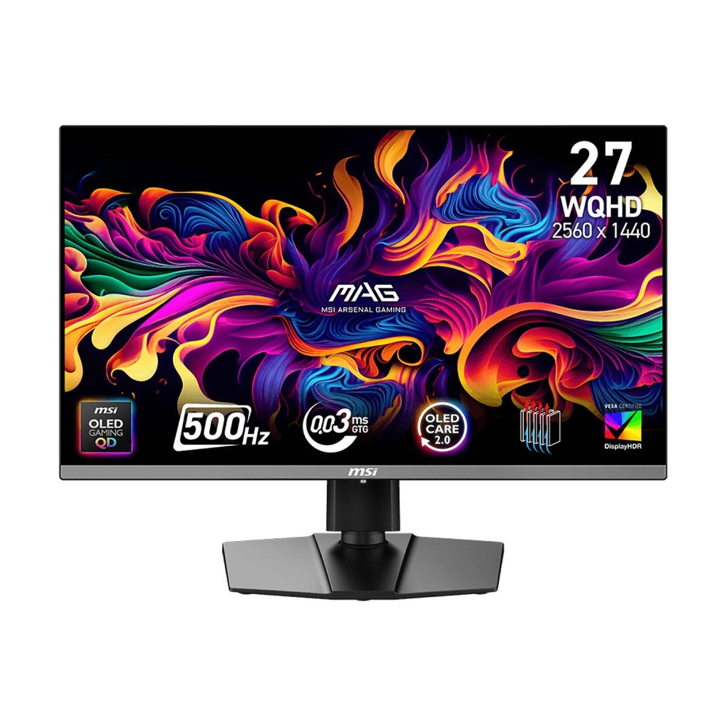 MSI MAG 272QP QD-OLED X50 Gaming Monitor, 27" QD-OLED Display, WQHD Resolution, 500Hz Refresh Rate, 0.03ms (GtG) Response Time, AMD FreeSync Premium Pro, Black | 9S6-3CD79A-032