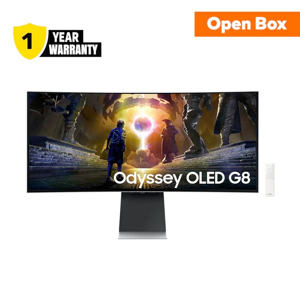 [NS032838] OpenBox - SAMSUNG G855D Odyssey G8 Smart Gaming Monitor, 34" OLED Display, UWQHD Resolution, 175Hz Refresh Rate, 0.03ms (GtG) Response Time, AMD FreeSync Premium Pro & G-Sync Technology, Silver | LS34DG852SMXUE