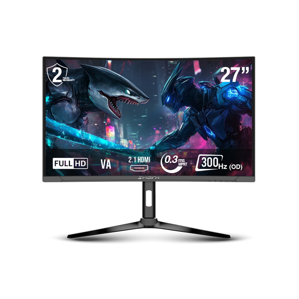 SharX Jaws 27F300VC 27" VA Panel FHD 300Hz 0.3ms HDMI 2.1 With AMD FreeSync & Nvidia G-Sync Compatibility Curved Gaming Monitor - Black