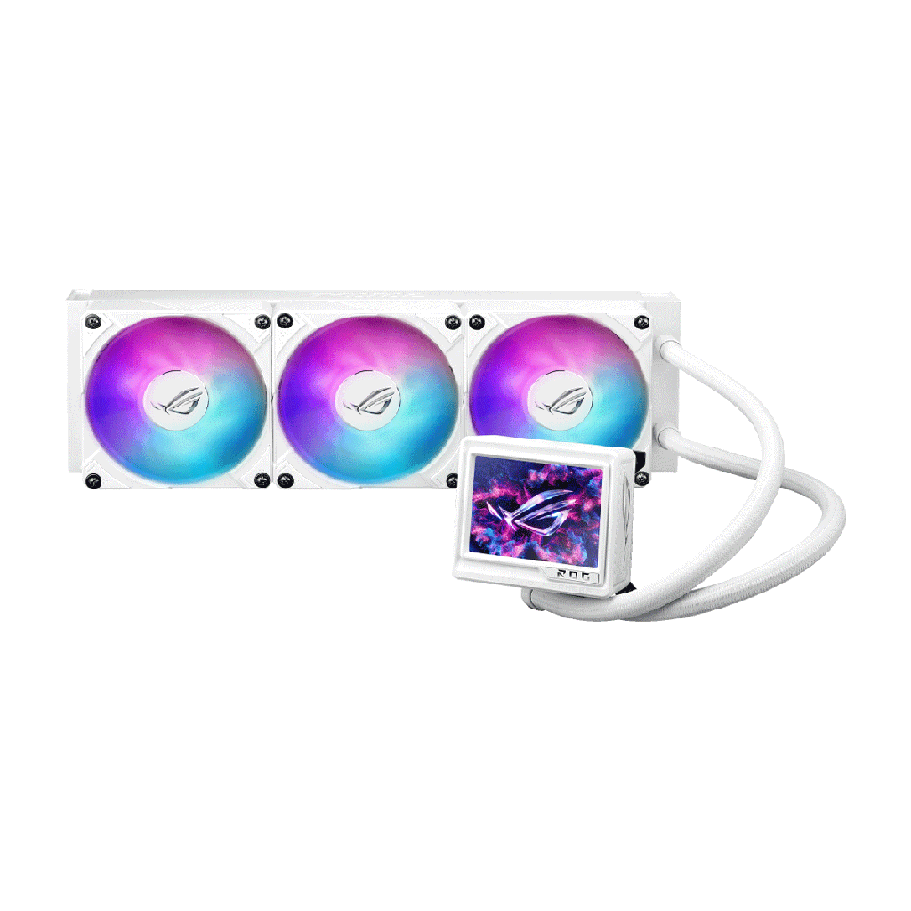 [NS028556] Asus ROG Ryujin III 360 ARGB Extreme Gen 2, 3.5" LCD, Magnetic Daisy-Chainable Fan, 360MM CPU Liquid Cooler - White