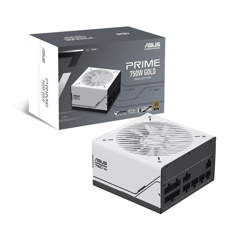 [NS029825] Asus Prime 80Plus Gold ATX 3.0, PCIe 5.0 Compatible 750W Choose Your Style Black & White Gaming Power Supply