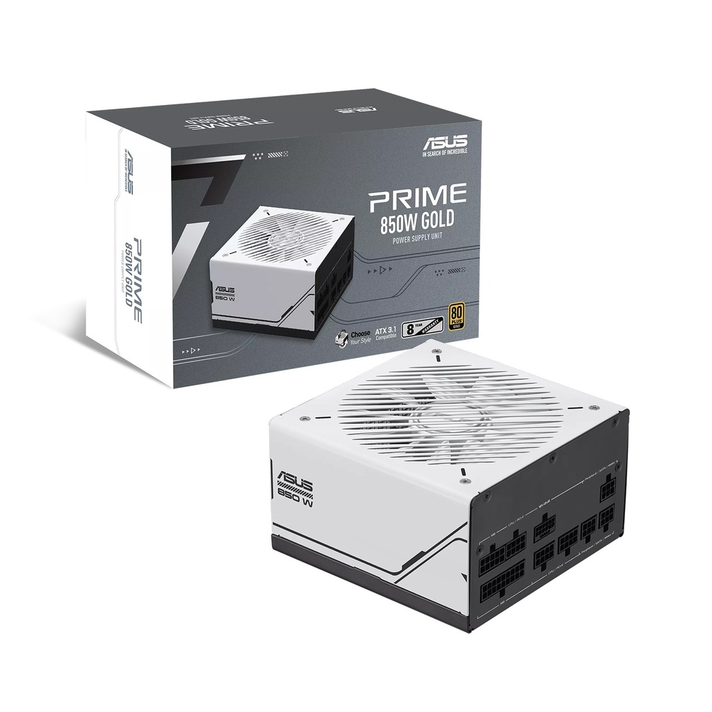 [NS029045] Asus Prime 80Plus Gold ATX 3.0, PCIe 5.0 Compatible 850W Choose Your Style Black & White Gaming Power Supply