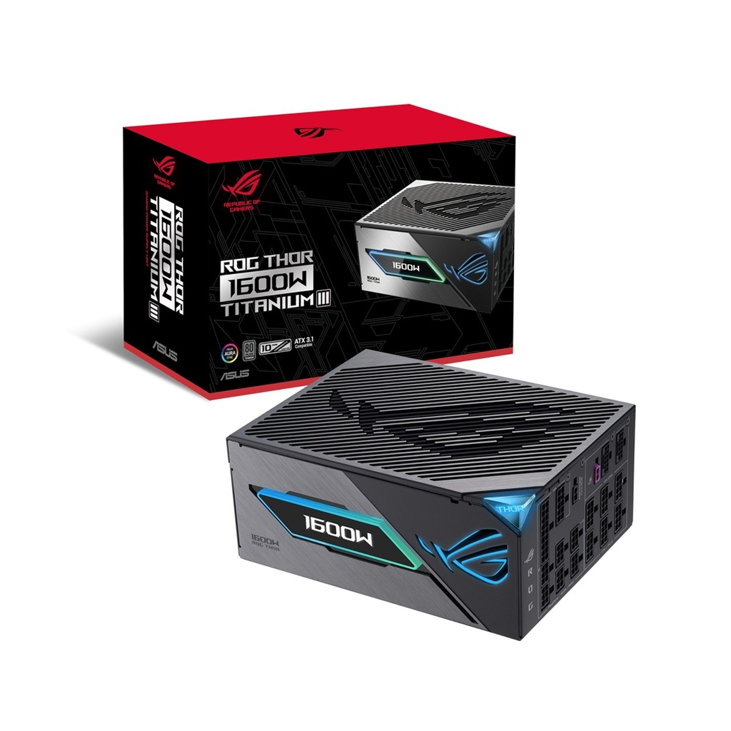 ASUS ROG THOR 1600W Titanium III Fully Modular Power Supply, 80 Plus Titanium Efficiency, Cybenetics Titanium Certification, Active PFC, ATX 3.1 Standard, GaN MOSFET Technology | 90YE00V1-B0NA00