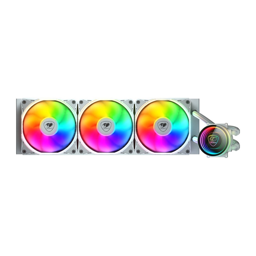 [NS030312] Cougar Poseidon Elite aRGB AIO Liquid Cooler, 360mm Radiator Length, Copper Cold Plate, 2700 RPM Pump Speed, 120mm Fan, 2200 RPM Fan Speed, 62.53 CFM Airflow, White | 3MPSD360.0002