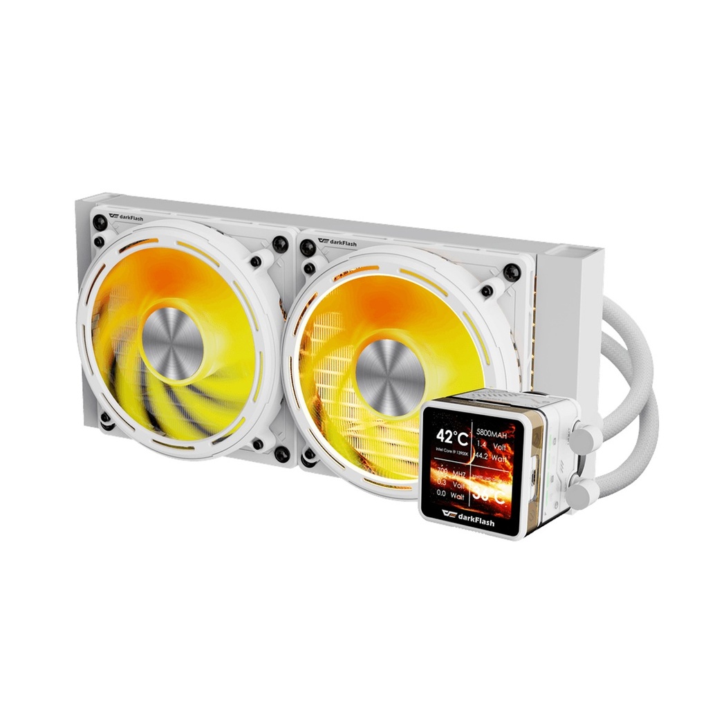 [NS031970] DarkFlash EXPLORE DE240 ARGB 240mm AIO Liquid CPU Cooler with 2.88" LCD Screen - White