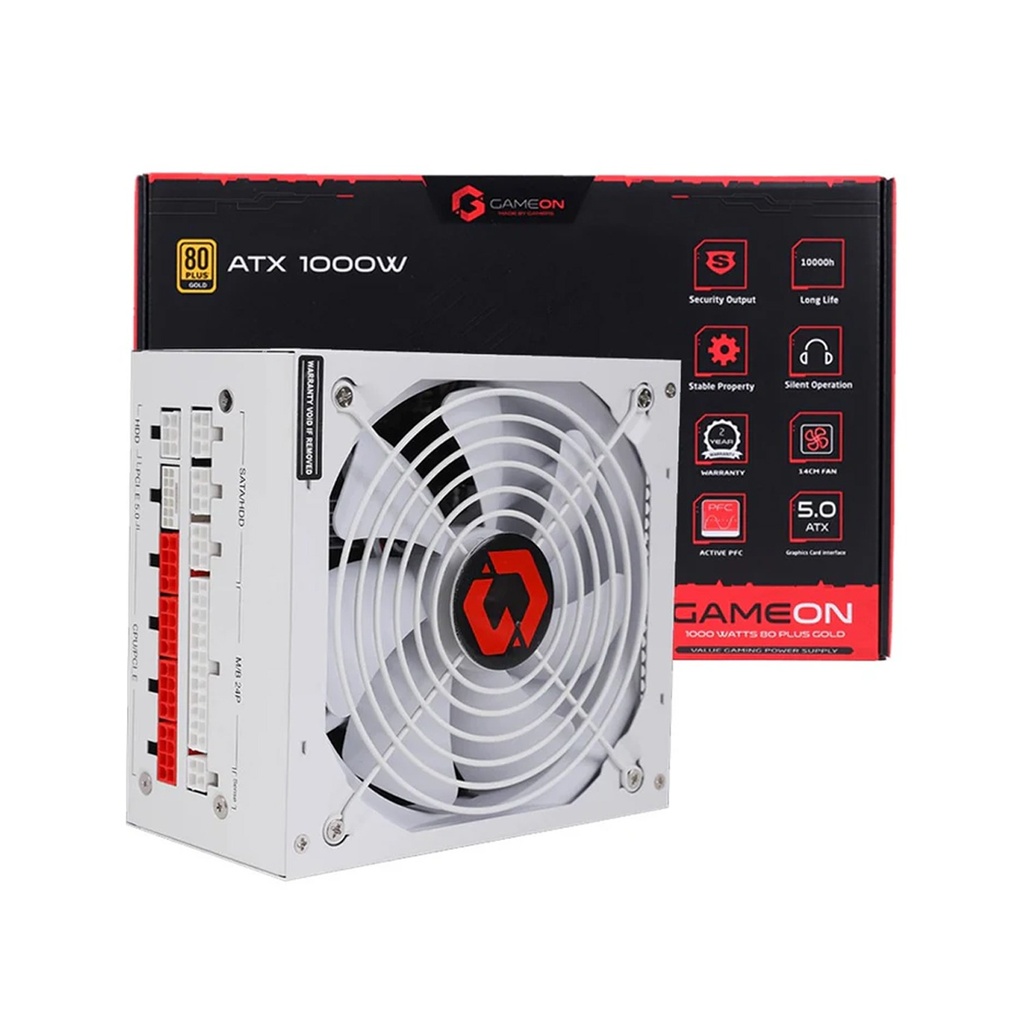 [NS029597] GameOn 1000 Watt SPY2 80Plus Gold Fully Modular Power Supply - White