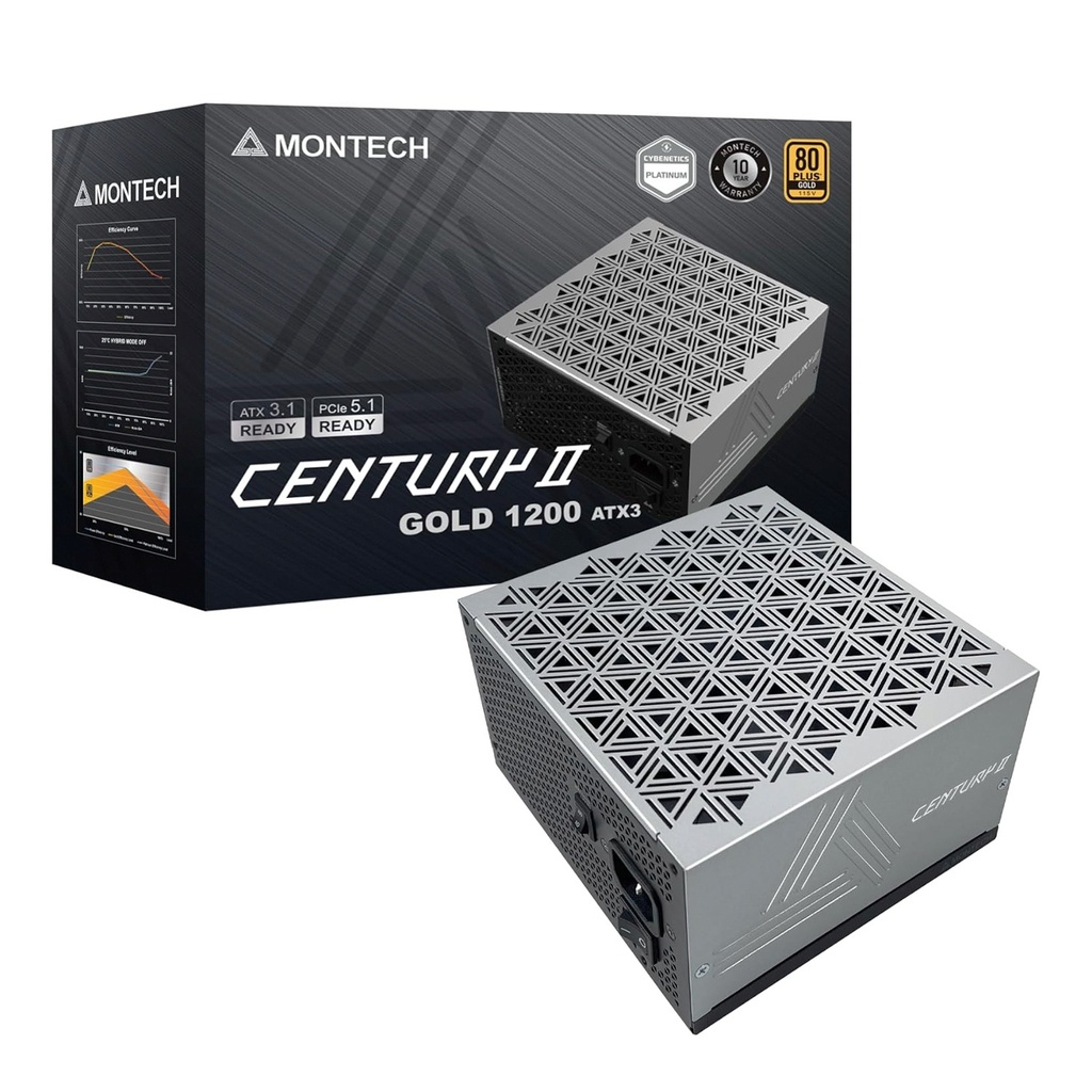 Montech Century II 80 PLUS GOLD & Cybenetics Platinum Fully Modular ATX 3.1 PCIe 5.1,1200W Power Supply