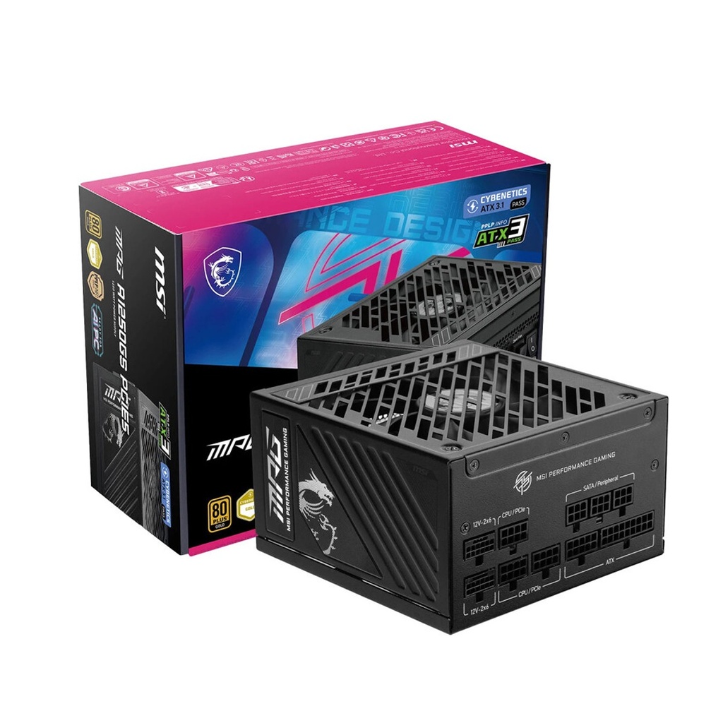 [NS032340] MSI MPG A1250GS 80PLUS Gold 1250W Cybenetic Gold ATX 3.1 PCIe 5 Ready Power Supply