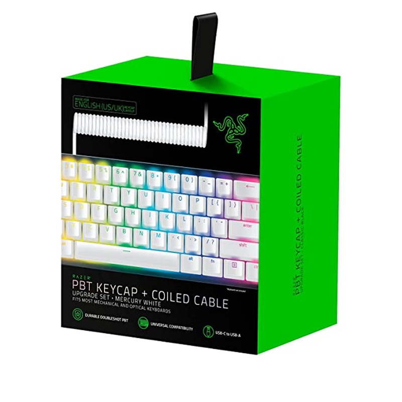 [NS004533] Razer PBT Keycap + Coiled Cable Upgrade Set Fits Most Mechanical & Optical Gaming Keyboards - Mercury White