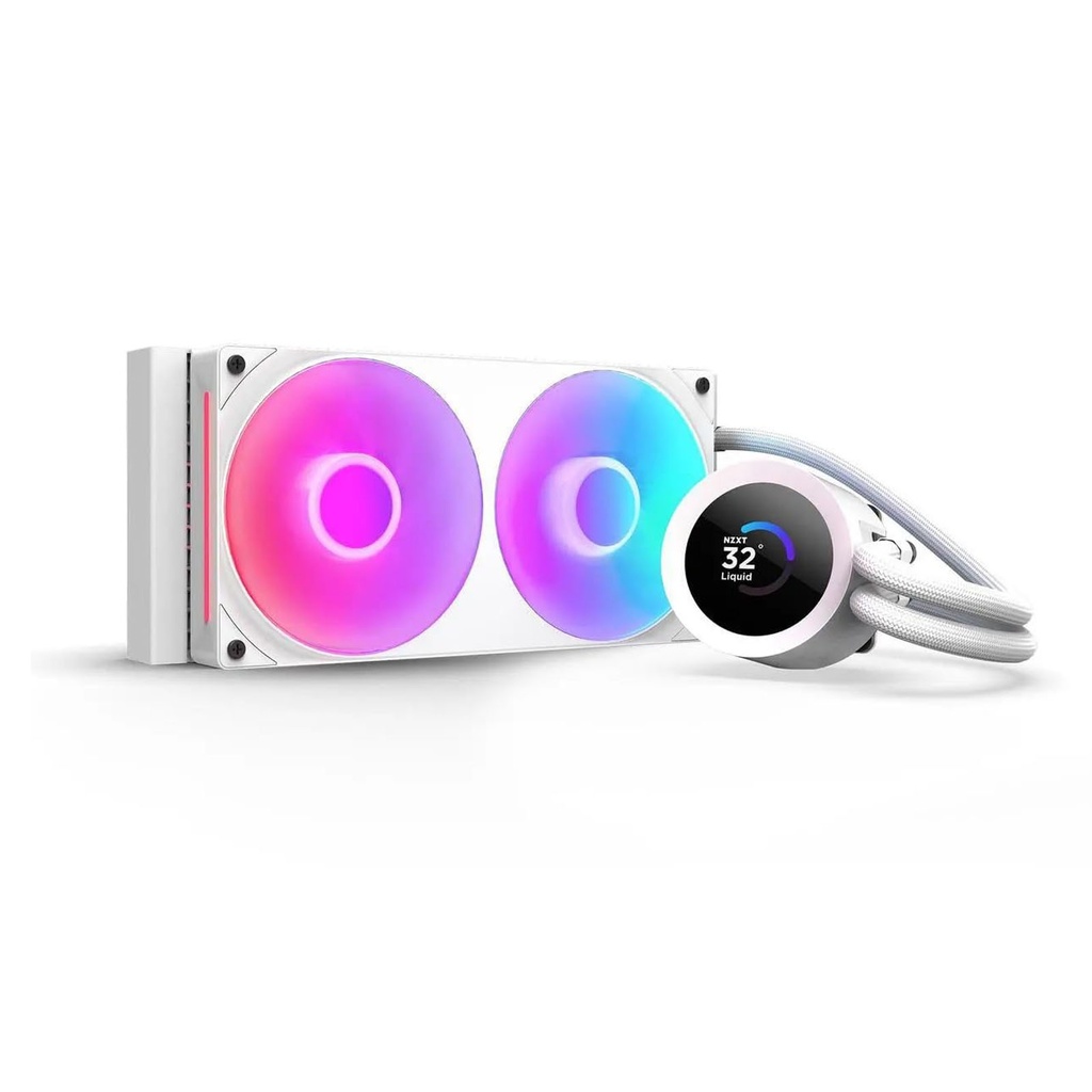 [NS031234] NZXT Kraken Plus 240 RGB Liquid CPU Cooler, 1.54" Transmissive TFT, 262K Color Panel, 240mm Radiator, F240 Fans, 2400 RPM Fan Speed, 75.05 CFM Fan Airflow, White | RL-KR240-W2