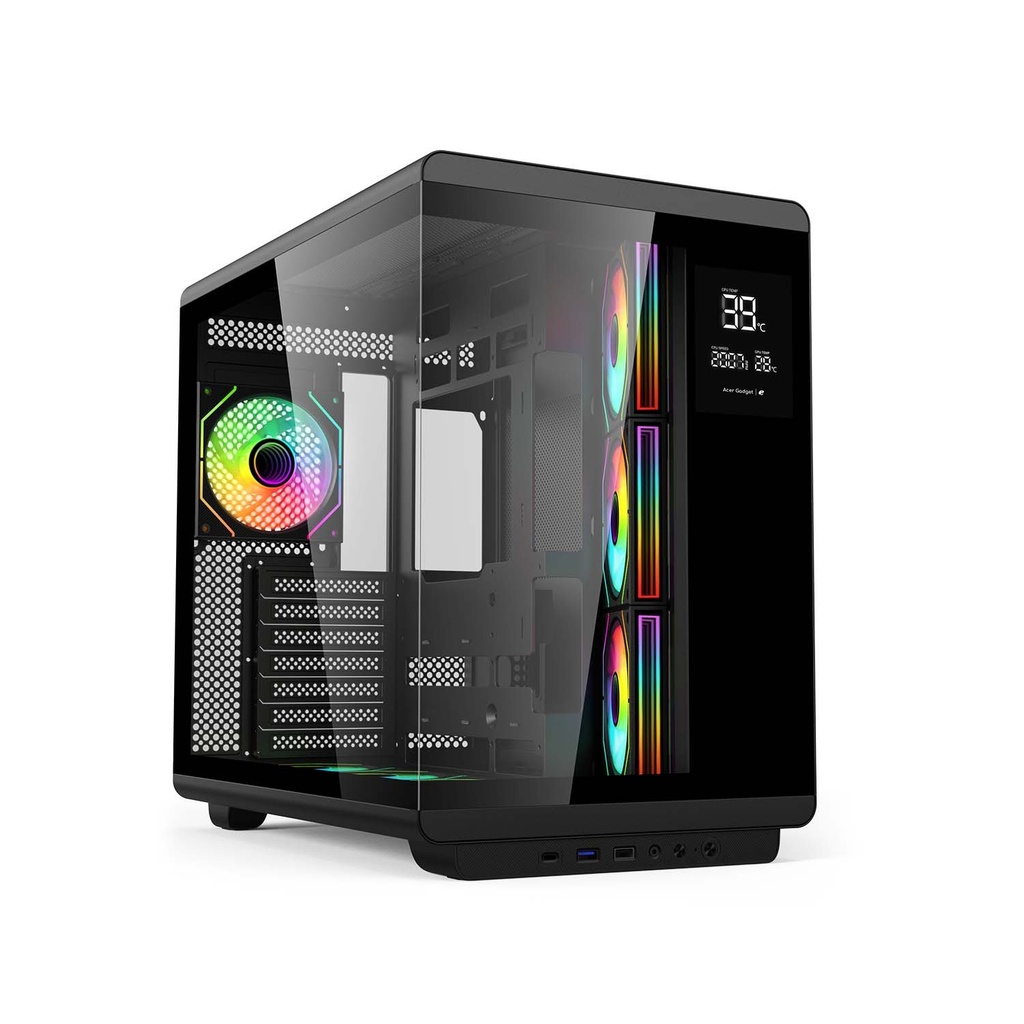 [NS030606] Acer U600 ATX Mid Tower Two Panel Front & Left Side Tempered Glass Case With Built in LED Display 7 ARGB Fans - Black