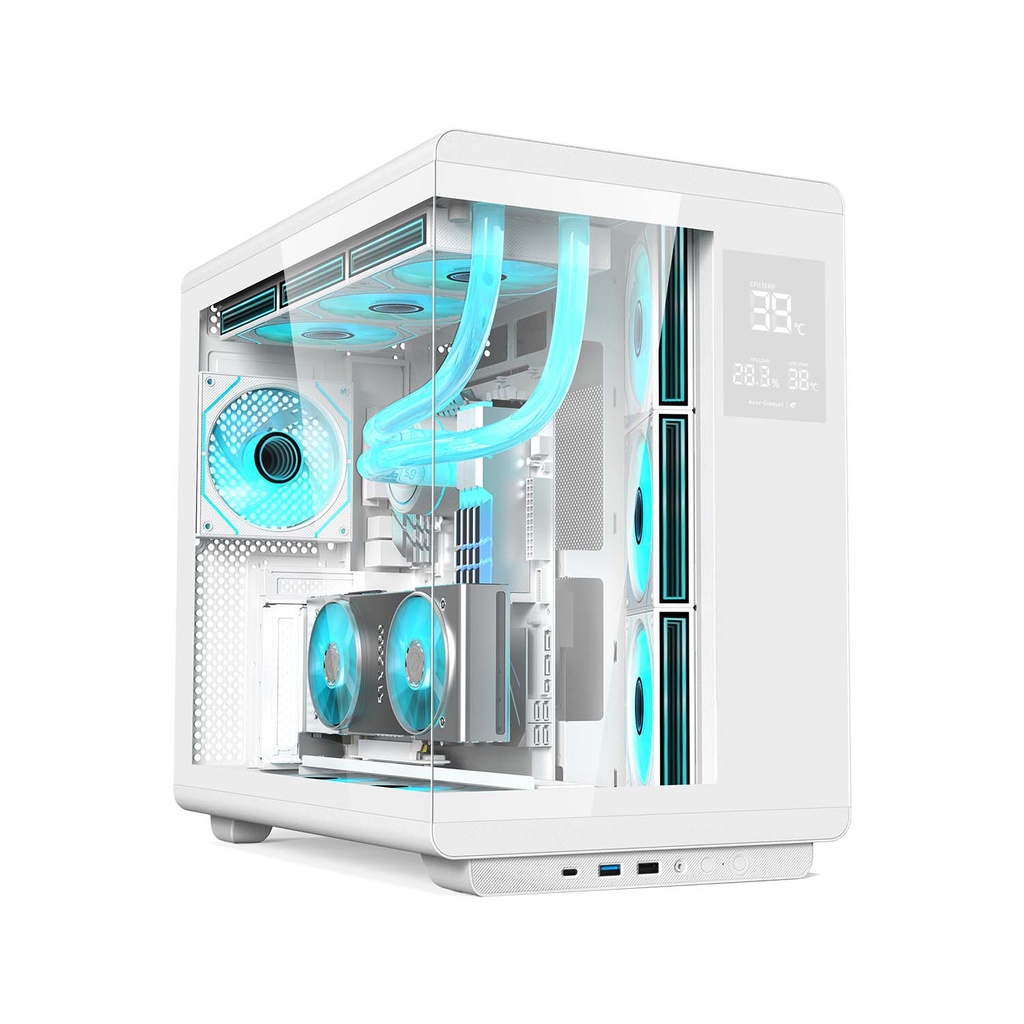 [NS030612] Acer U600 ATX Mid Tower Two Panel Front & Left Side Tempered Glass Case With Built in LED Display 7 ARGB Fans - White