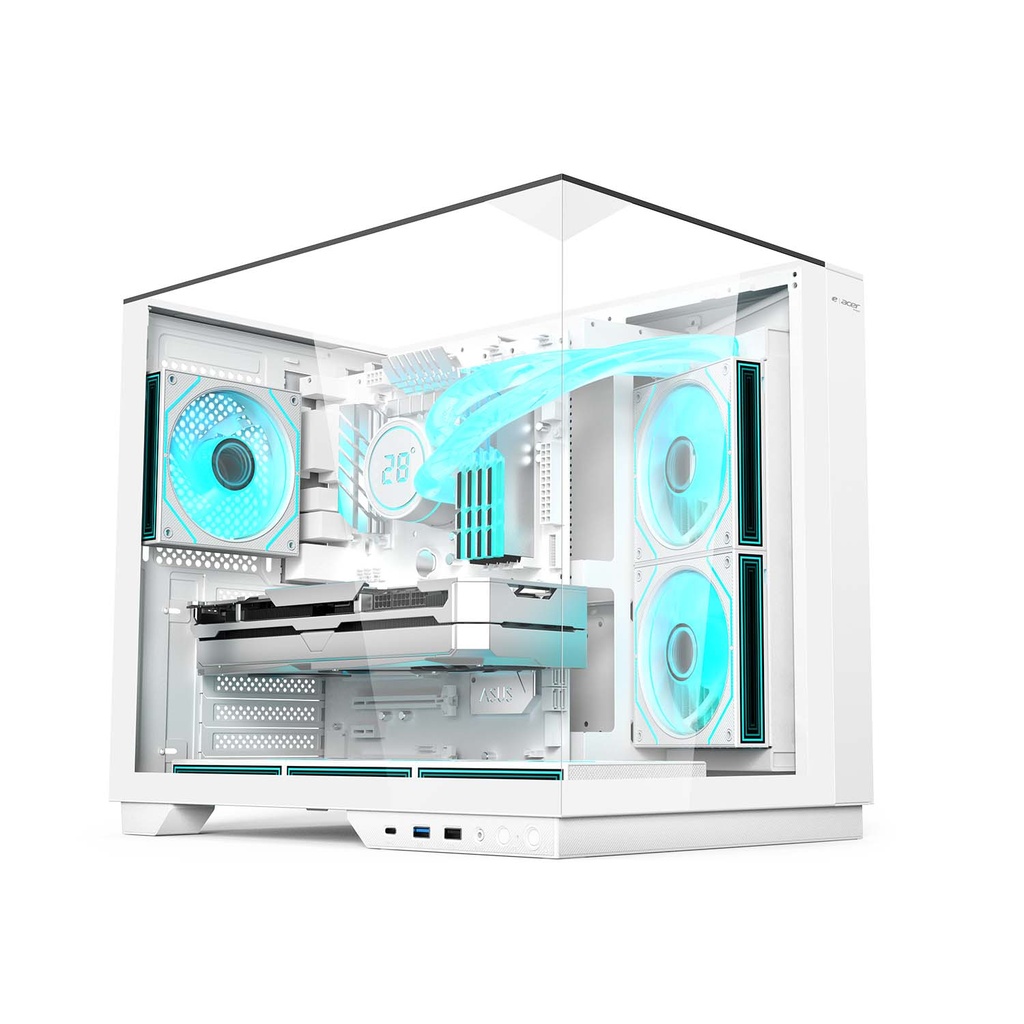 [NS030608] Acer V330 ATX Mid Tower Three Panel Front Top & Left Side Tempered Glass Case With 6 ARGB Fans - White