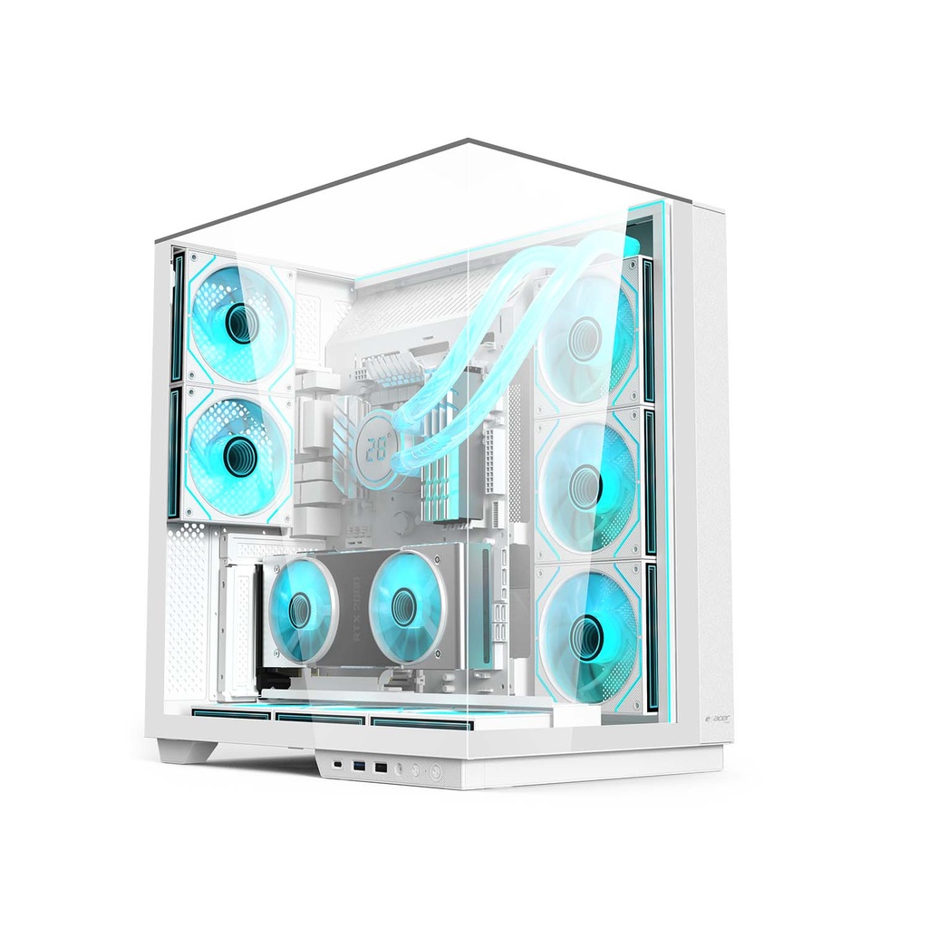 [NS030611] Acer V333 ATX Mid Tower Three Panel Front Top & Left Side Tempered Glass Case With 8 ARGB Fans - White