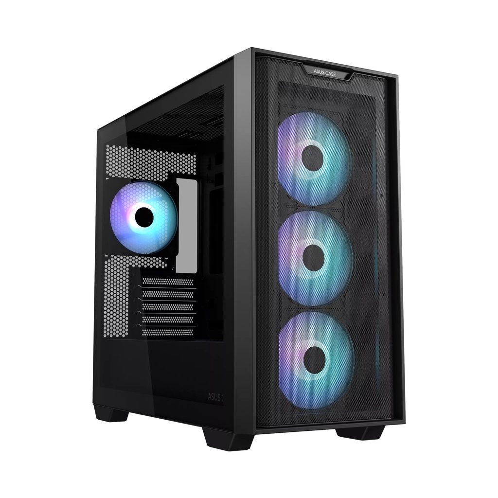 [NS031315] Asus A21 Plus Micro ATX Tower Case, Tempered Glass Side Panel, 360MM Radiator Support, 4 ARGB Fans - Black