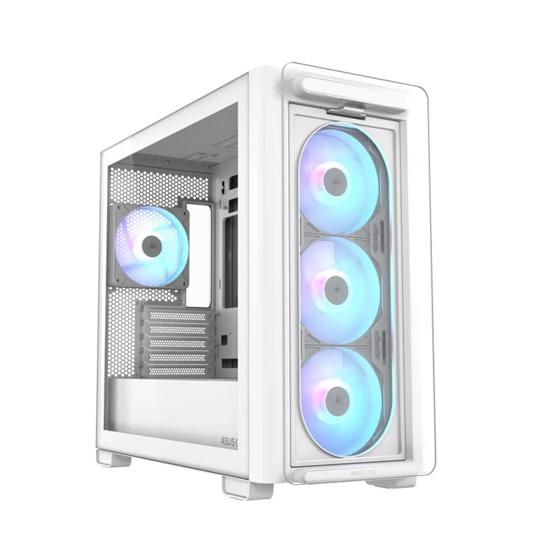 [NS027937] Asus A23 Plus Mid Tower Front Side & Left Side Tempered Glass Panel Case With 4 Fan RGB - White