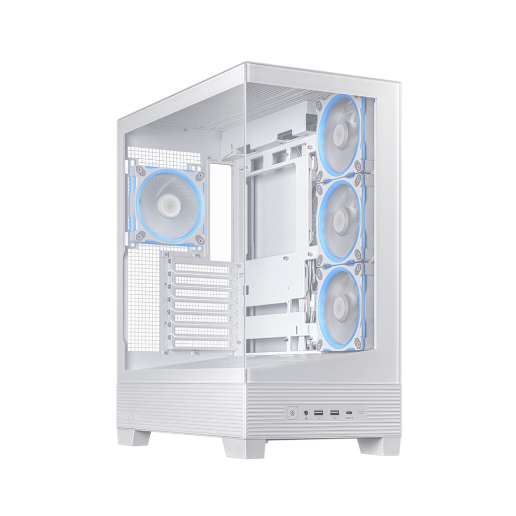 [NS029671] Asus A31 Plus Mid Tower Front Side & Left Side Tempered Glass Panel Case With 4 Fan RGB - White