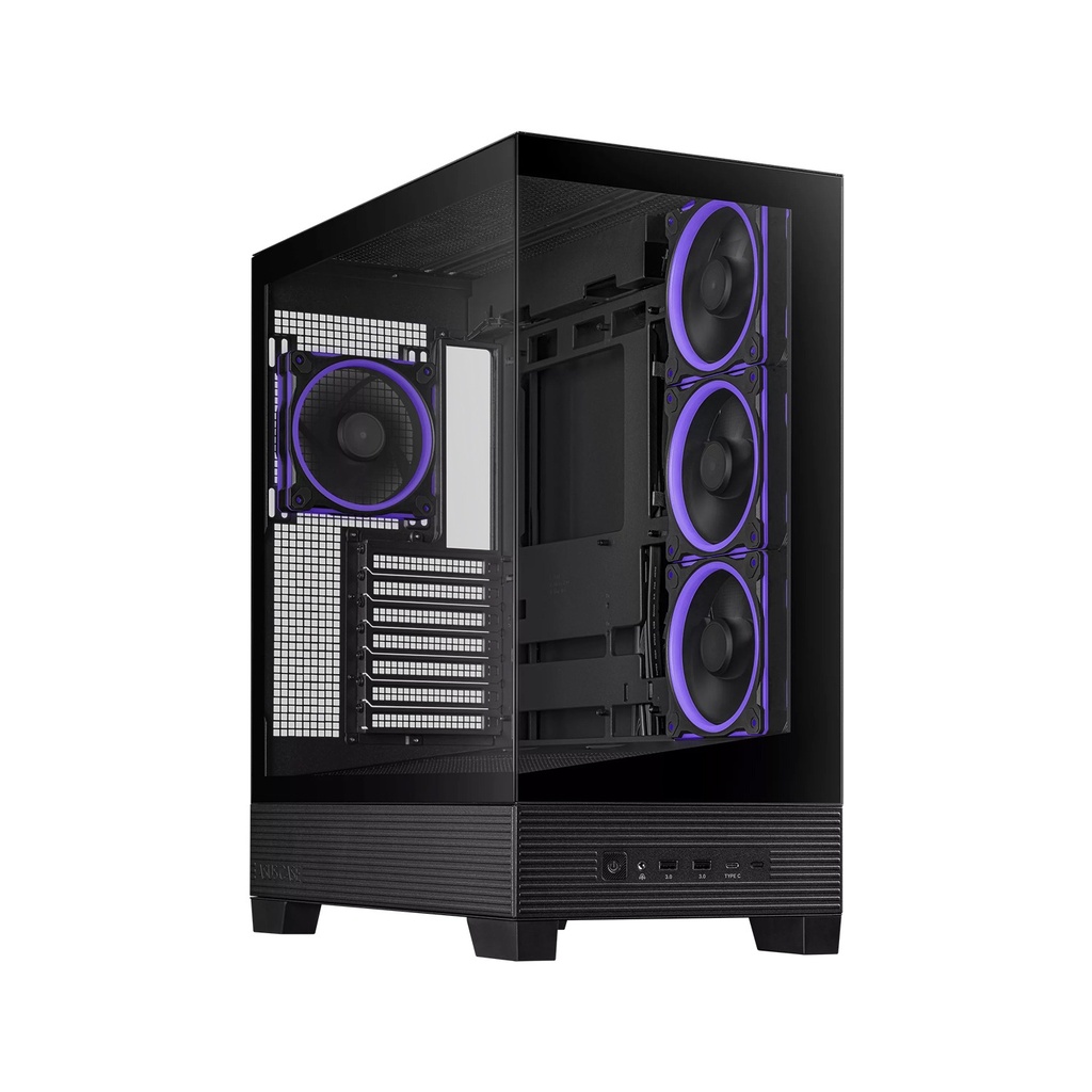 Asus A31 Plus Mid Tower Front Side & Left Side Tempered Glass Panel Case With 4 Fan RGB - Black
