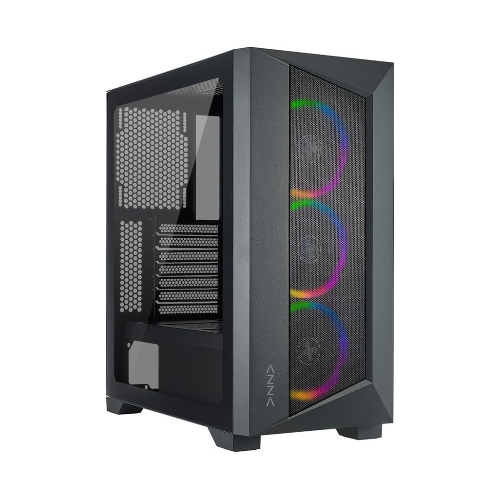 [NS015231] Azza Octane A ATX Mid-Tower Tempered Glass Side Panel Case With 3 ARGB Fans - Black