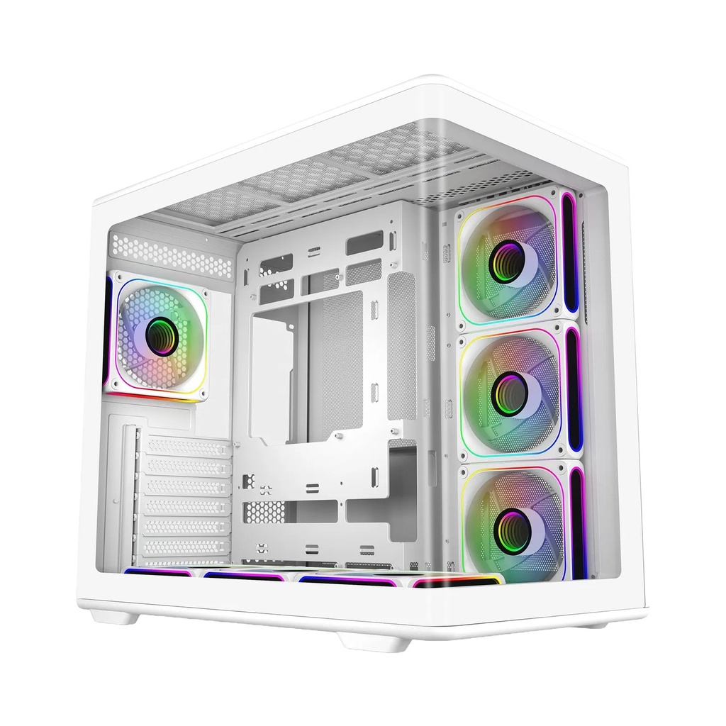 [NS032477] Cooler Master Elite 600 ATX Mid-Tower Fornt & Left Side Tempered Glass Panel Case With 7 ARGB Fans - White