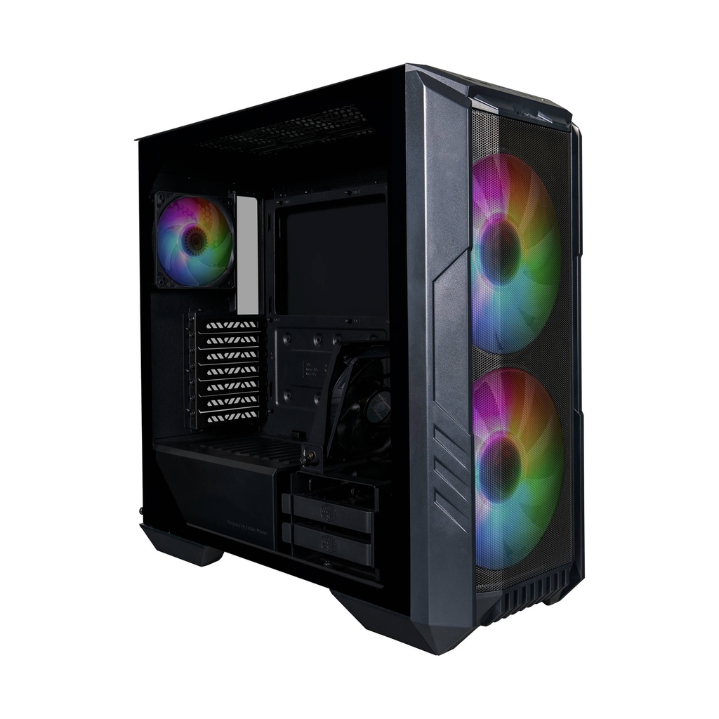 Cooler Master HAF 500 Mid Tower Steel Plastic Tempered Glass Panel Case with 3 ARGB Fans - Black