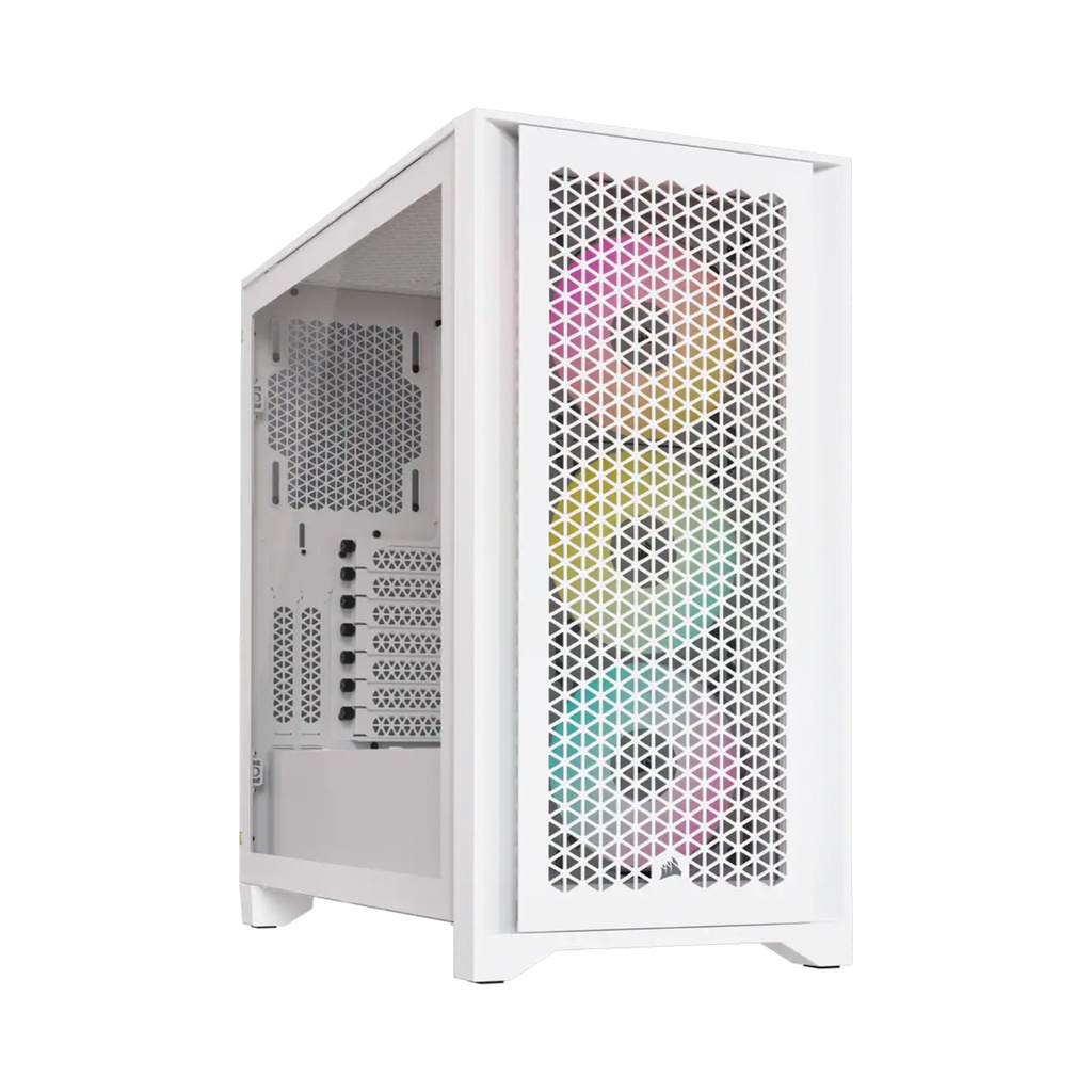 Corsair 4000D Airflow Mid Tower Steel Plastic Side Tempered Glass Panel Case with 3 RGB Fan - White