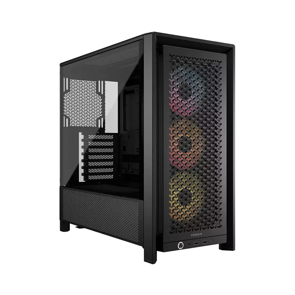 CORSAIR 4000D RS ARGB Modular ATX Mid Tower Case Left Side Tempered Glass with 3 ARGB Fans - Black