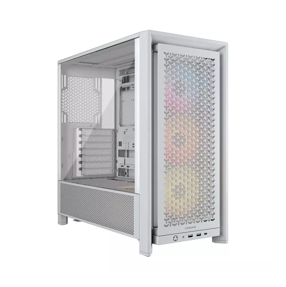 CORSAIR 4000D RS ARGB Modular ATX Mid Tower Case Left Side Tempered Glass with 3 ARGB Fans - White