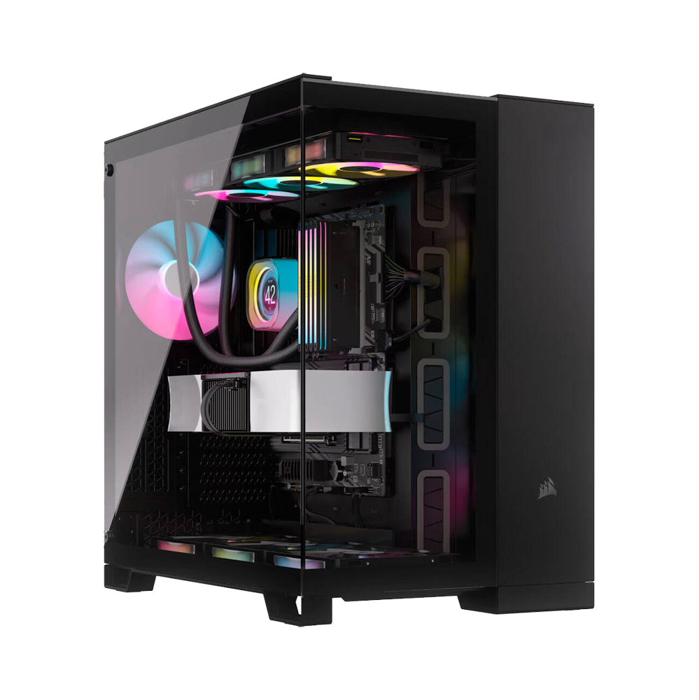 [NS029375] Corsair 6500X Mid-Tower PC Case, Up to 360mm Radiator & 10x Fan Support, Tempered Glass, Dual Chamber Design - Black