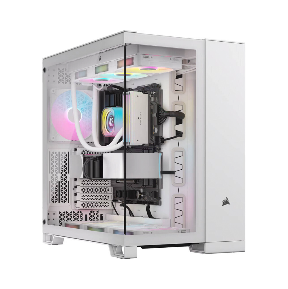 [NS029376] Corsair 6500X Mid-Tower PC Case, Up to 360mm Radiator & 10x Fan Support, Tempered Glass, Dual Chamber Design - White