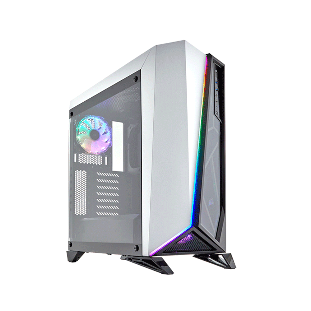 [NS012524] Corsair Carbide Series SPEC-OMEGA RGB Mid-Tower Steel Plastic Side Tempered Glass Panel Case With 2 RGB Fans - White