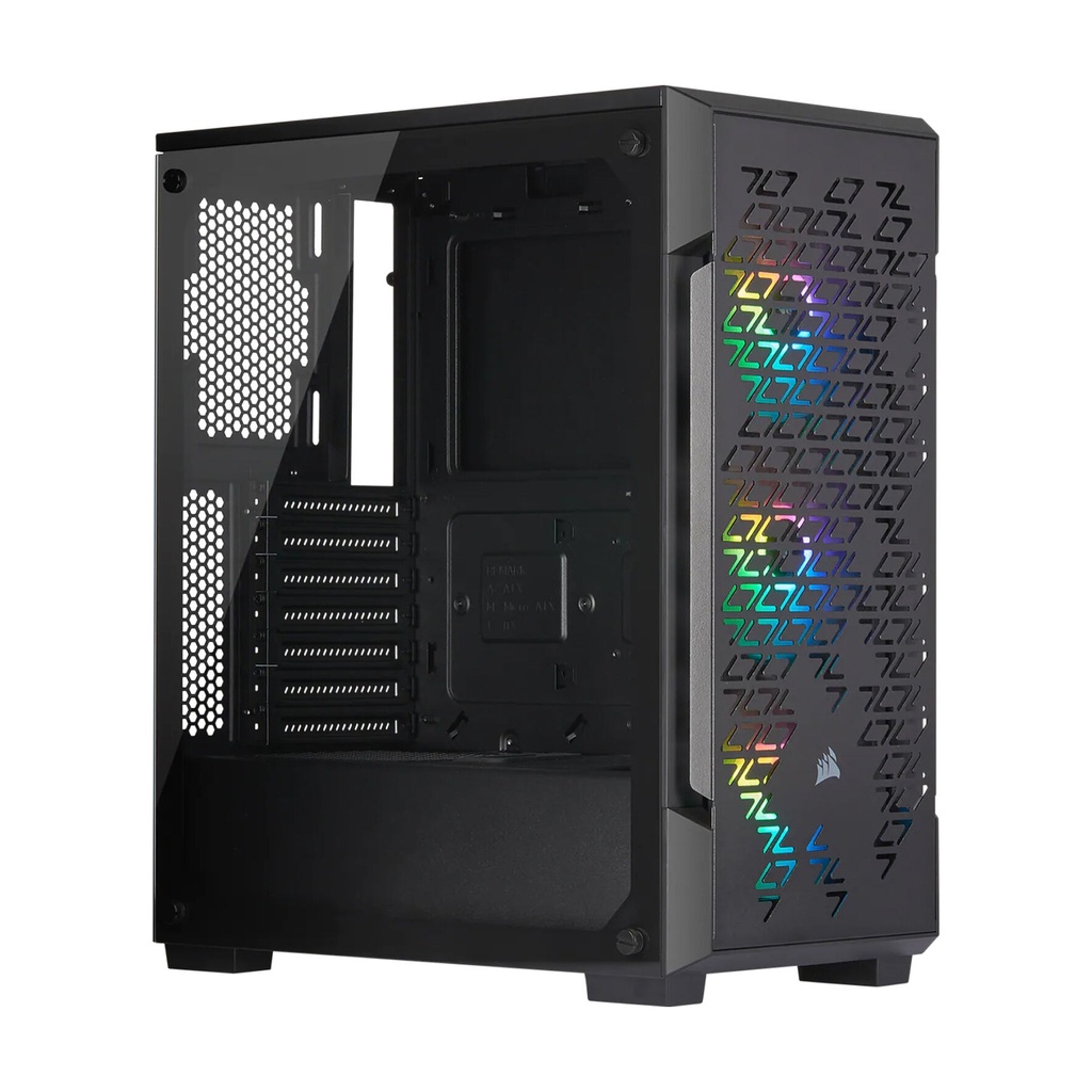 [NS006385] Corsair iCUE 220T RGB Mid-Tower Steel Plastic Side Tempered Glass Panel Case With 3 RGB Fans - Black