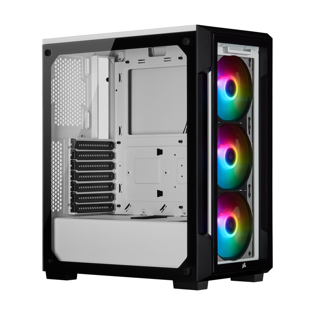 Corsair iCUE 220T RGB Mid-Tower Steel Plastic Side Tempered Glass Panel Case With 3 RGB Fans - White