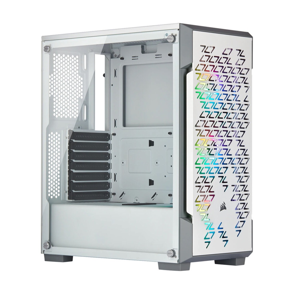 [NS006386] Corsair iCUE 220T RGB Mid-Tower Steel Plastic Side Tempered Glass Panel Case With 3 RGB Fans - White