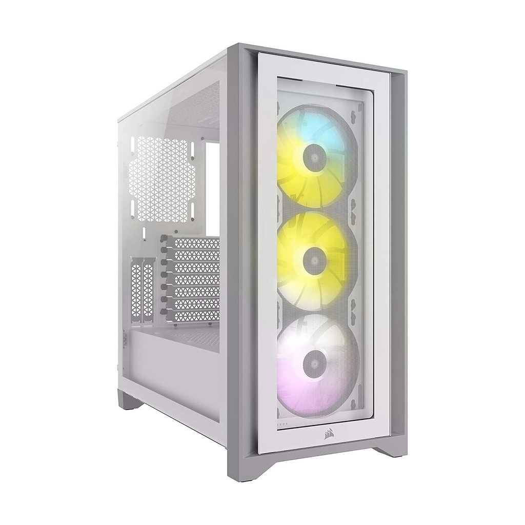 Corsair iCUE 4000X Mid-Tower Side Tempered Glass Panel Case with 3 RGB Fans - White