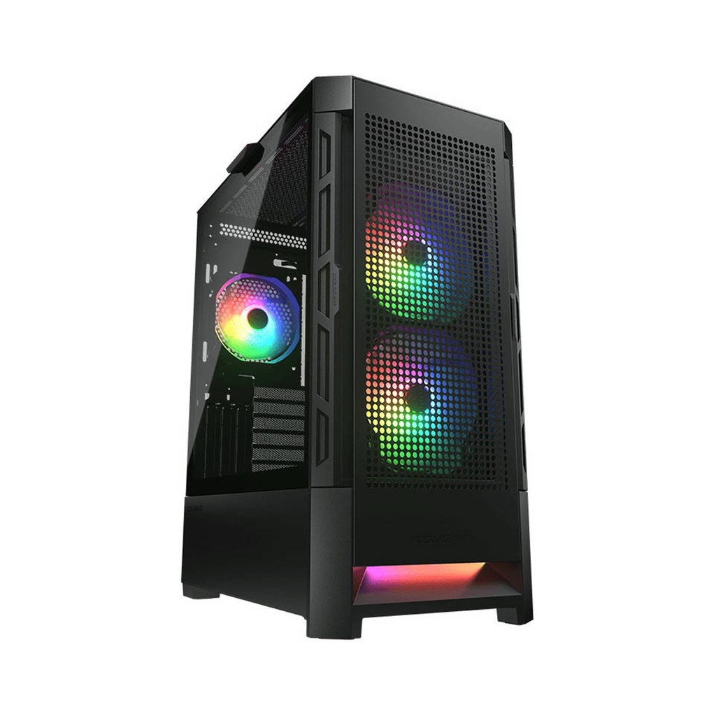 [NS014263] Cougar Air Face Mid Tower Tempered Glass Side Panel Case with 3 RGB Fans - Black