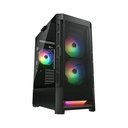 Cougar Air Face Mid Tower Tempered Glass Side Panel Case with 3 RGB Fans - Black