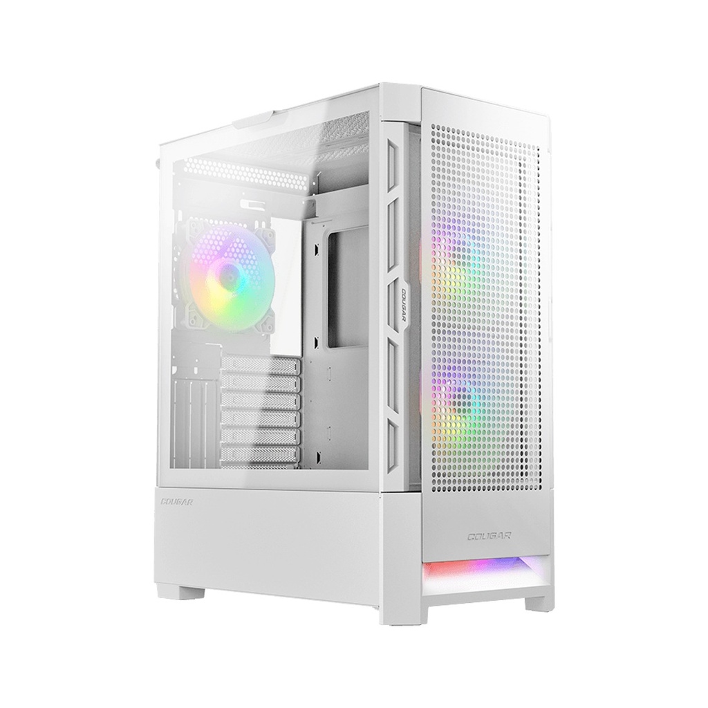 [NS014264] Cougar Air Face Mid Tower Tempered Glass Side Panel Case with 3 RGB Fans - White