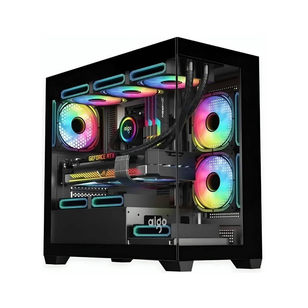 [NS029393] DarkFlash Aigo C218M Micro ATX Tower Tower Two Panel Front & Left Side Tempered Glass Case with 4 RGB Fans - Black
