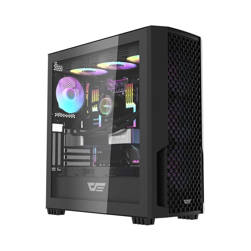 [NS014499] DarkFlash DF2100 ATX Mid Tower Left Side Tempered Glass Panel Case With 4 ARGB Fans - Black