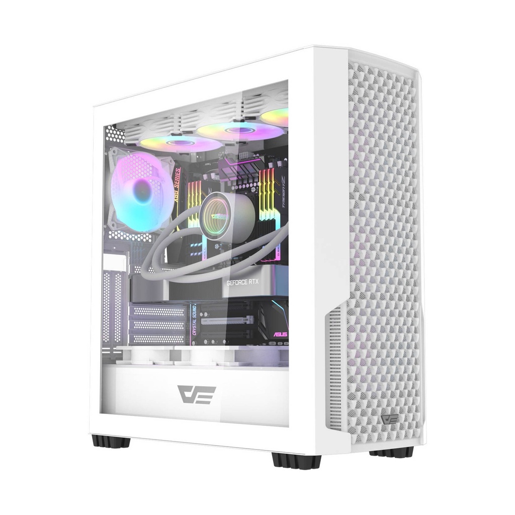 [NS013322] DarkFlash DF2100 ATX Mid Tower Tempered Glass Side Panel Case With 4 ARGB Fans - White