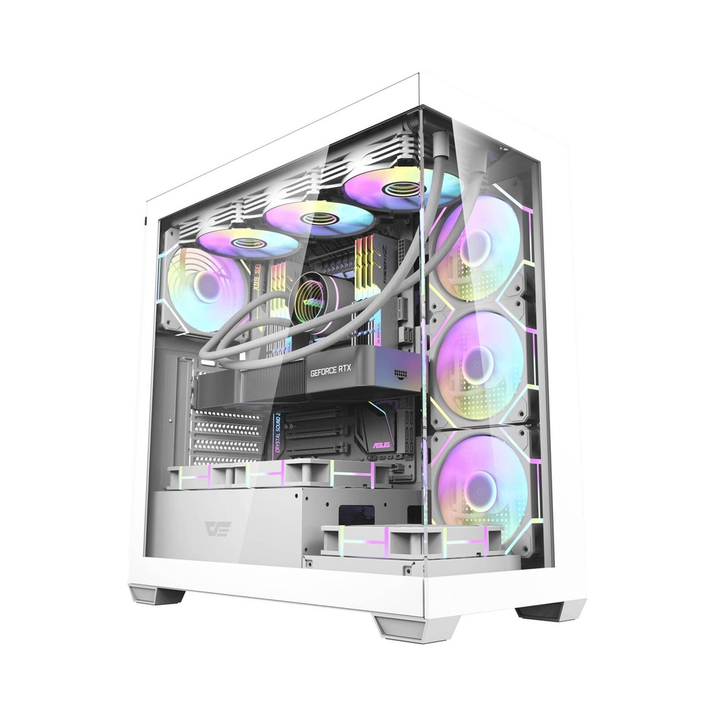 [NS030321] DarkFlash DS900 ATX Mid Tower Front Side & Left Side Tempered Glass Panel Case With 6 Fan RGB With RGB Controller - White