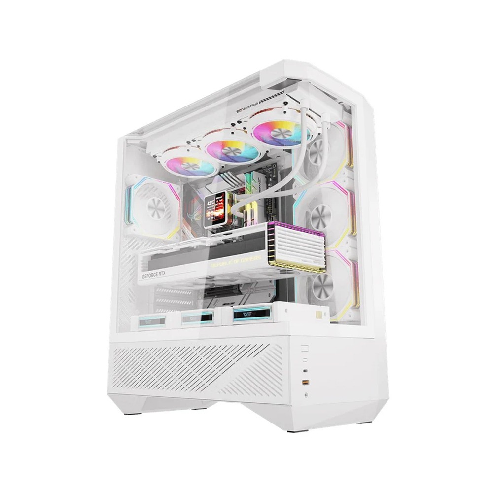 DarkFlash DY460 ATX Mid Tower Gaming Case With 4 ARGB Fans Included - White