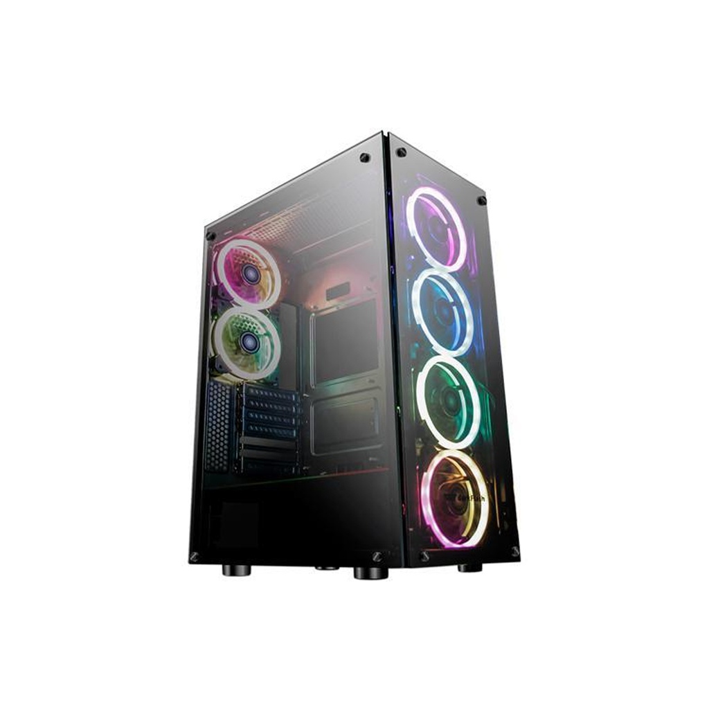 [NS010858] DarkFlash Phantom Mid Tower Front Side & Left Side Tempered Glass Panel Case - Black