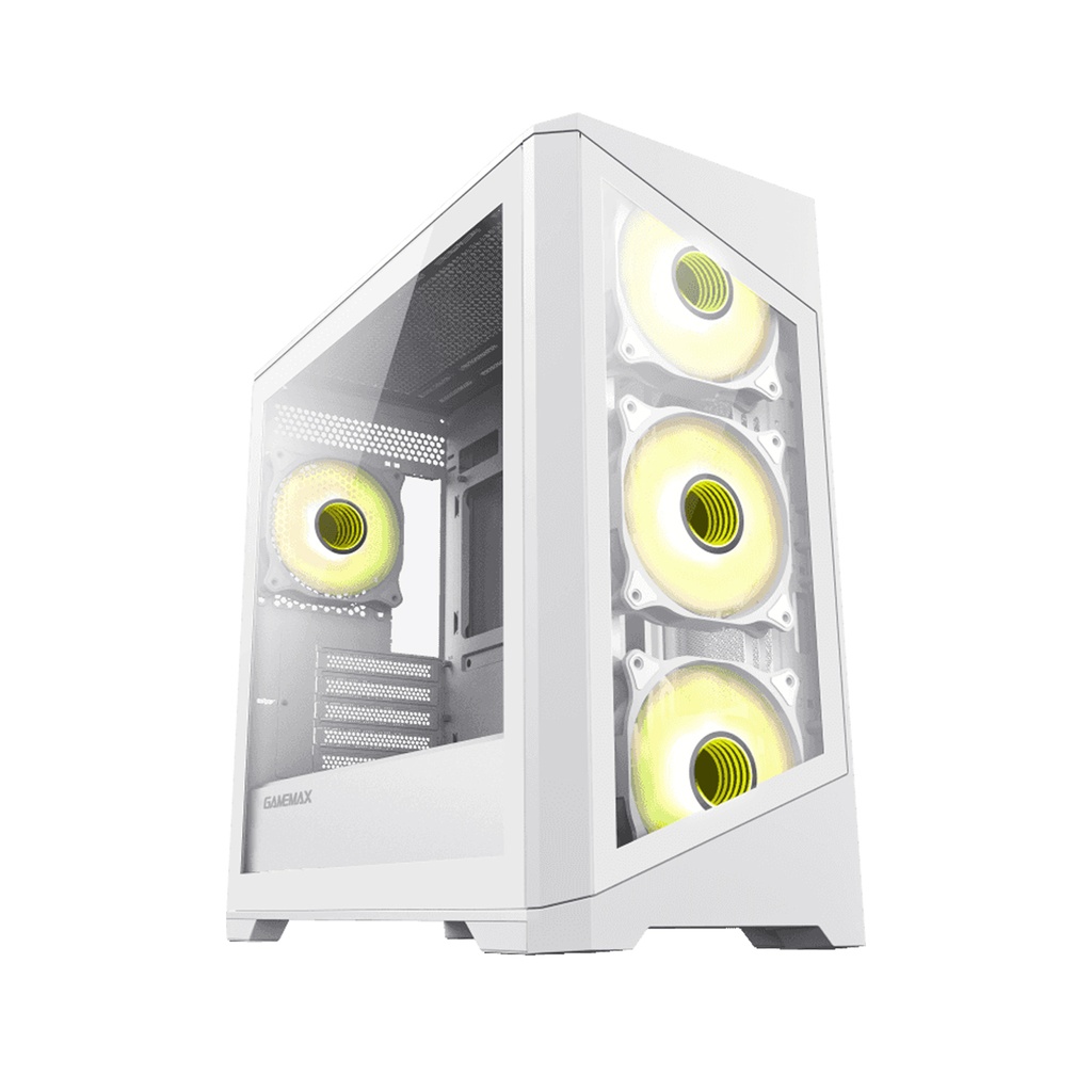 GameMax Destroyer TGW Micro ATX Tower Tempered Glass Side Panel Case with 4 ARGB Fans - White