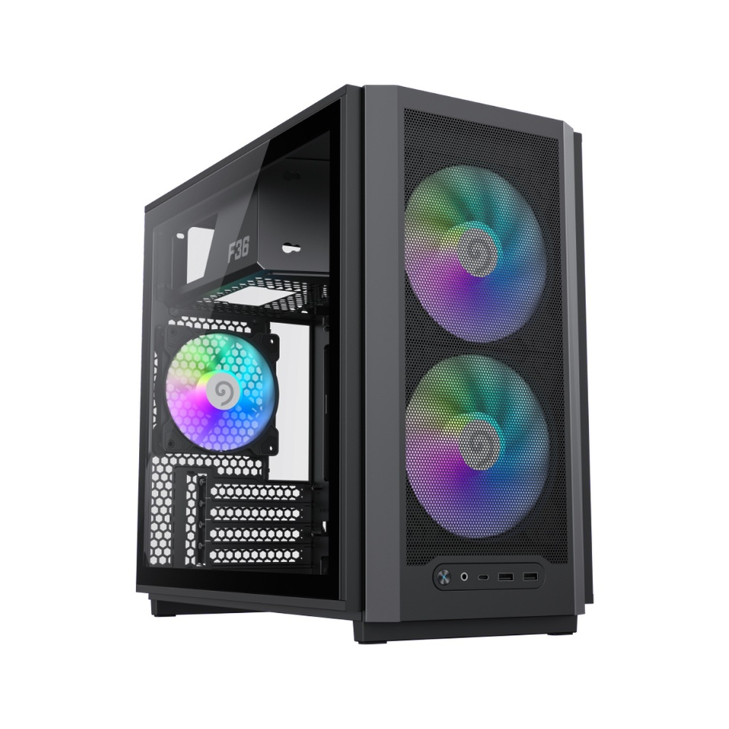 GameMax F36 Micro Tower Mesh Tempered Glass Side Panel Case with 3 RGB Fans - Black
