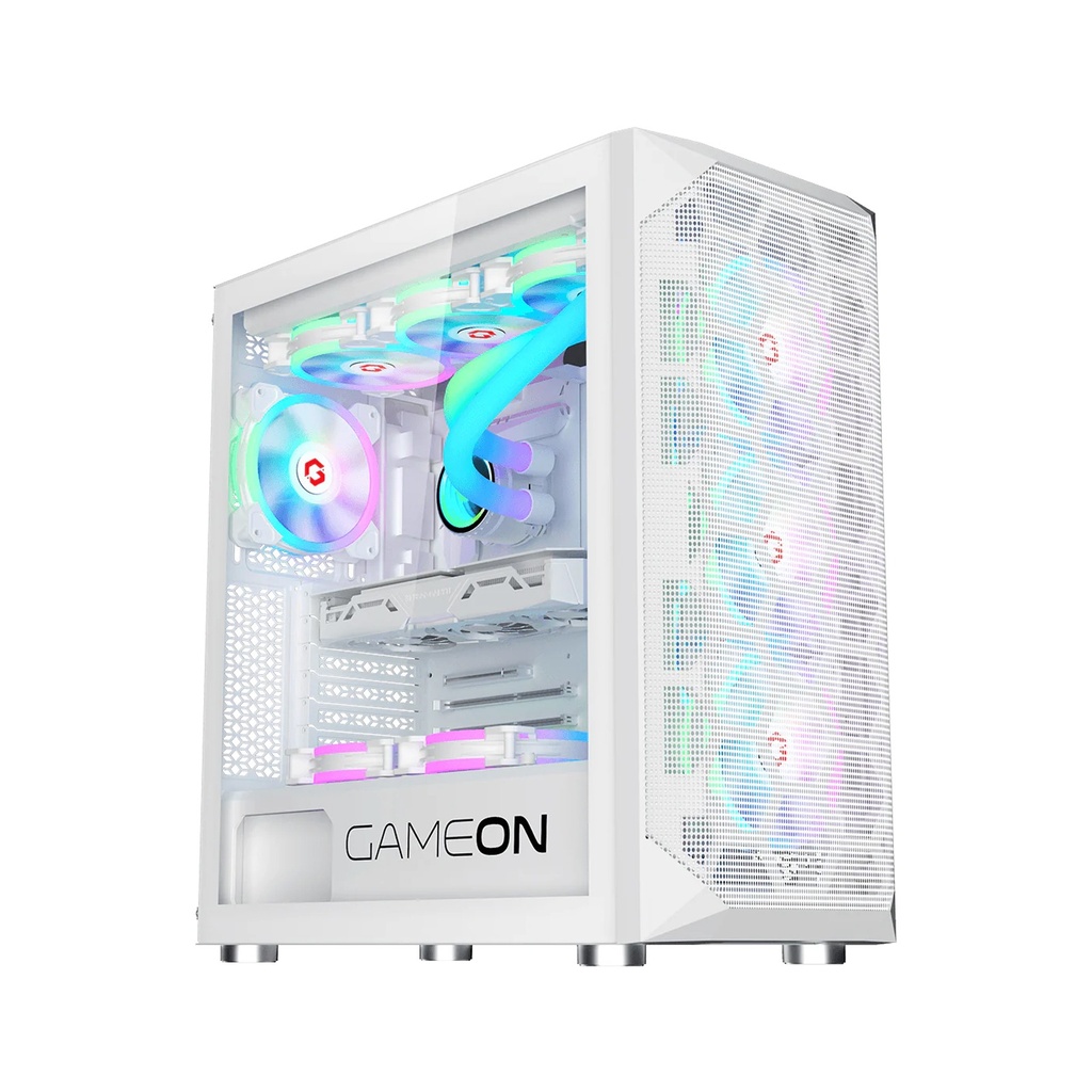 [NS015005] GameOn Emperor Arctic I Series Mid Tower Tempered Glass Side Panel Case with 7 ARGB Fans - White