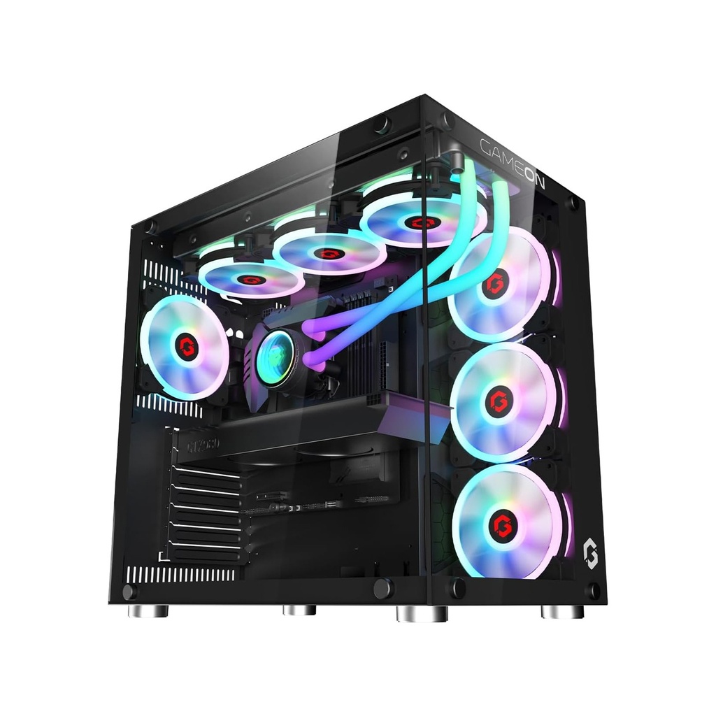 [NS016103] GameOn Emperor Arctic II Series Mid Tower Two Panel Front & Left Side Tempered Glass Case with 7 ARGB Fans - Black