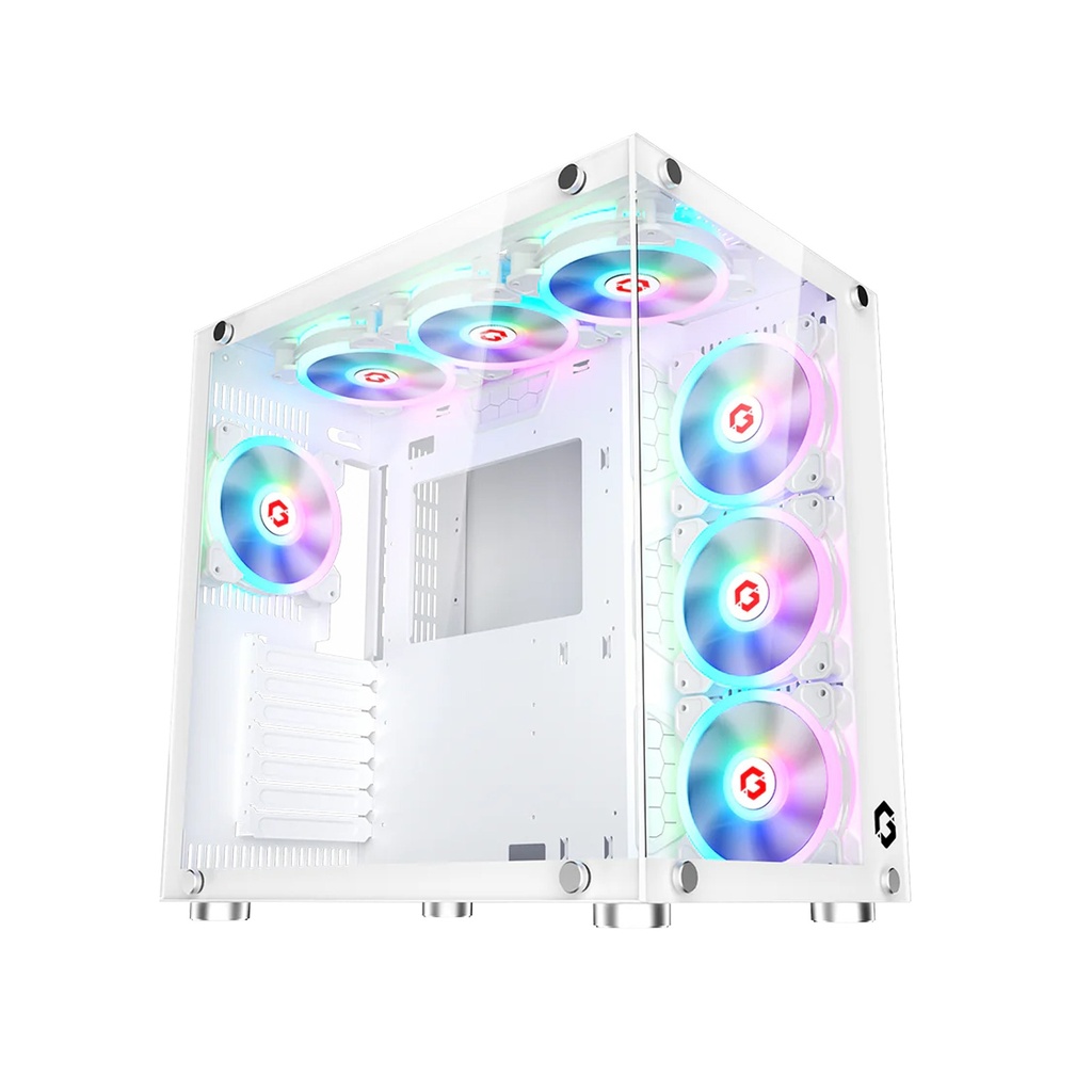 GameOn Emperor Arctic II Series Mid Tower Two Panel Front & Left Side Tempered Glass Case with 7 ARGB Fans - White
